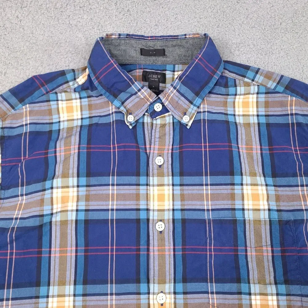 J Crew Shirt‎ Mens Large Blue Tartan Plaid Slim Fit Long Sleeve Button Down